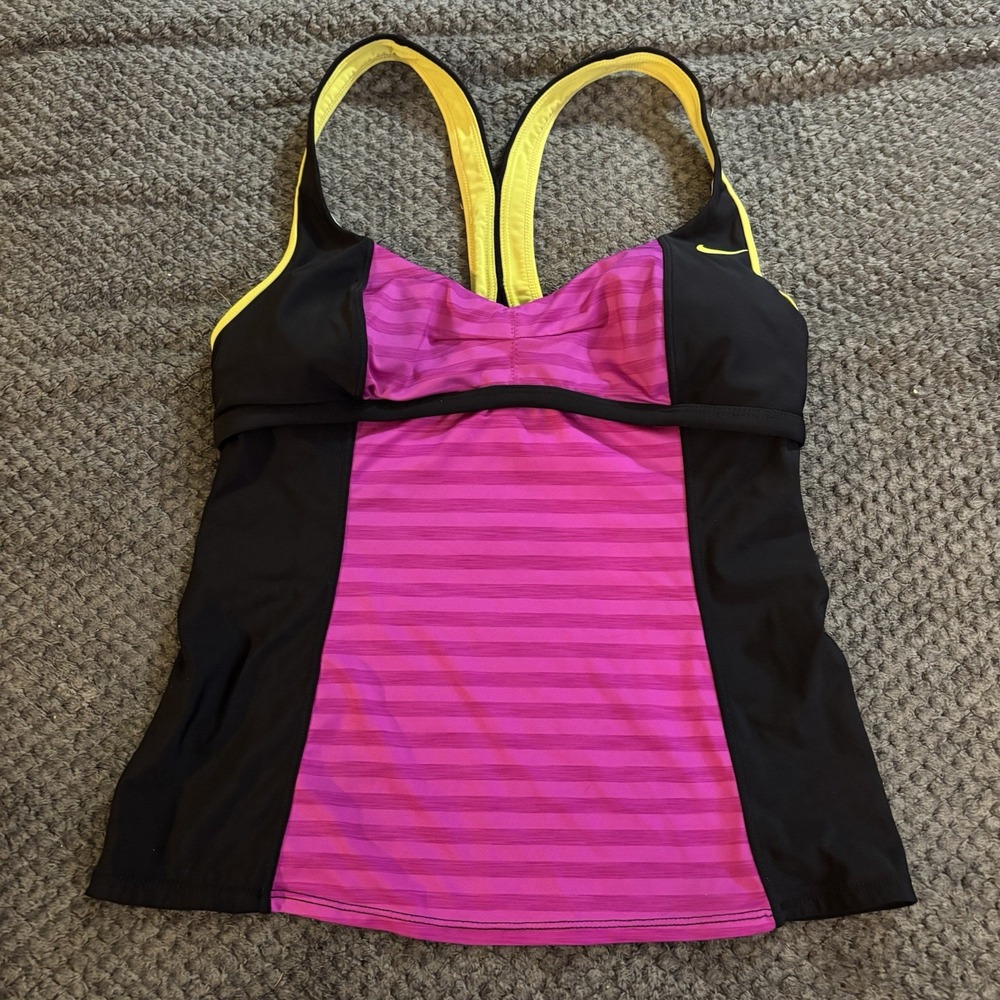 Nike Tankini Top Women's Size‎ 6 Abstract Black Purple  Racerback Active Swim